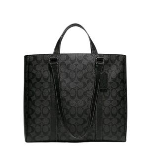 Coach Hudson Double Handle Tote Signature Canvas & Leather Charcoal Black UNISEX